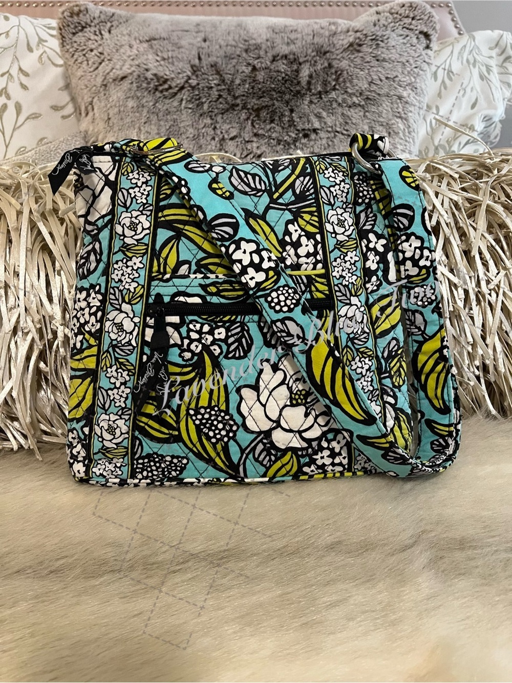 VERA BRADLEY Island Blooms 2012 Zipper Hipster Crossbody Blue Green Floral Y2K